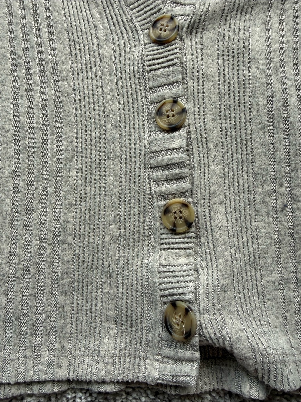 Light Gray/Cream Ribbed V-Neck Button Cardigan - Picture 2 of 4